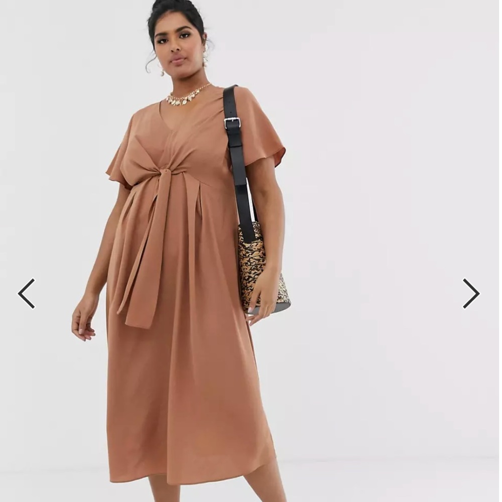 ASOS Curve Camel Tie-front Midi Dress